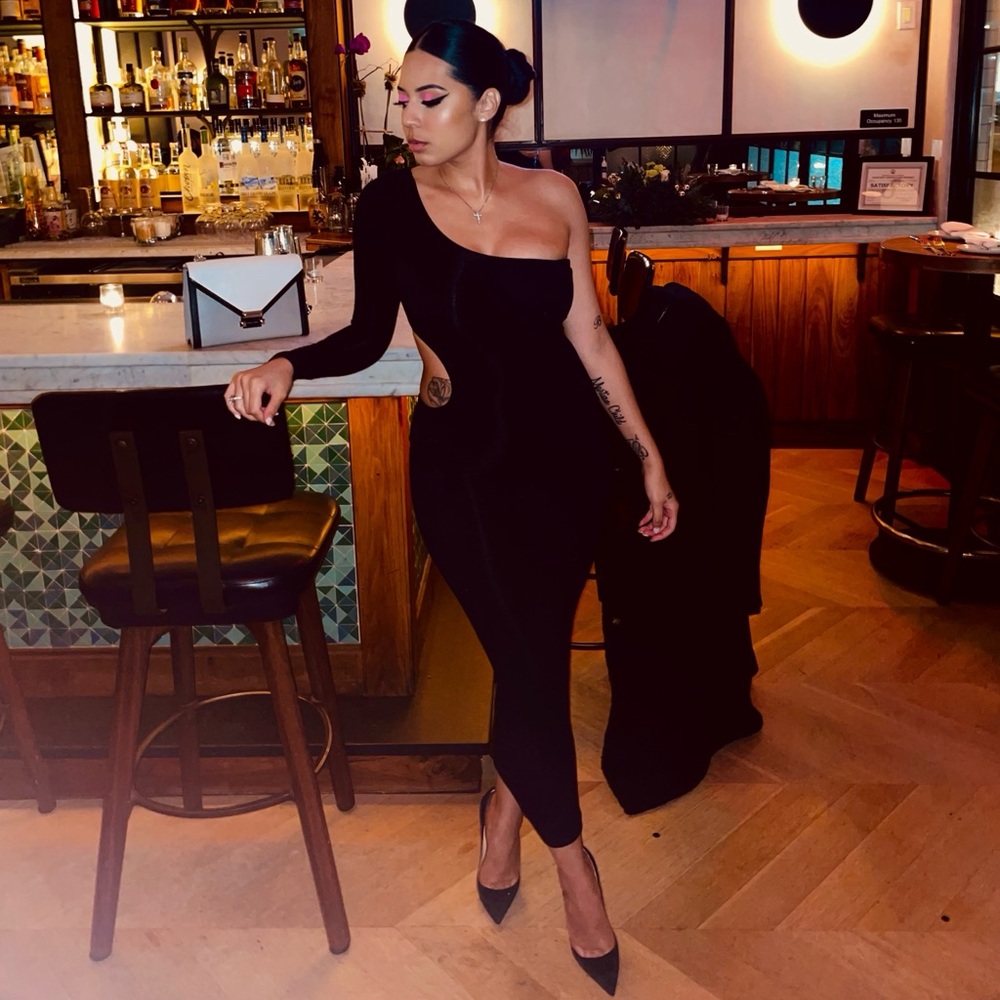 Naked Wardrobe Black One-Shoulder Cut Out Dress